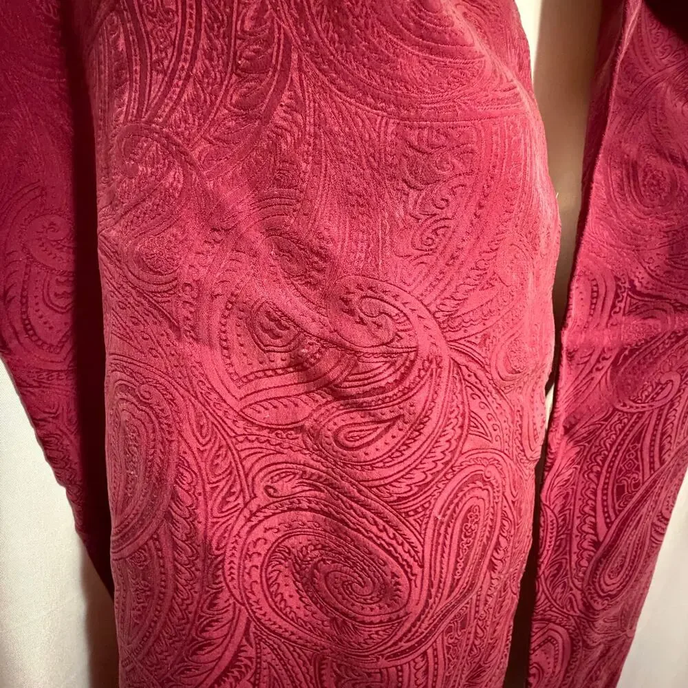 BASHA‎ 100% Silk Paisley Jacquard Burgundy Fringe Scarf Shawl Wrap 10x64 Luxury